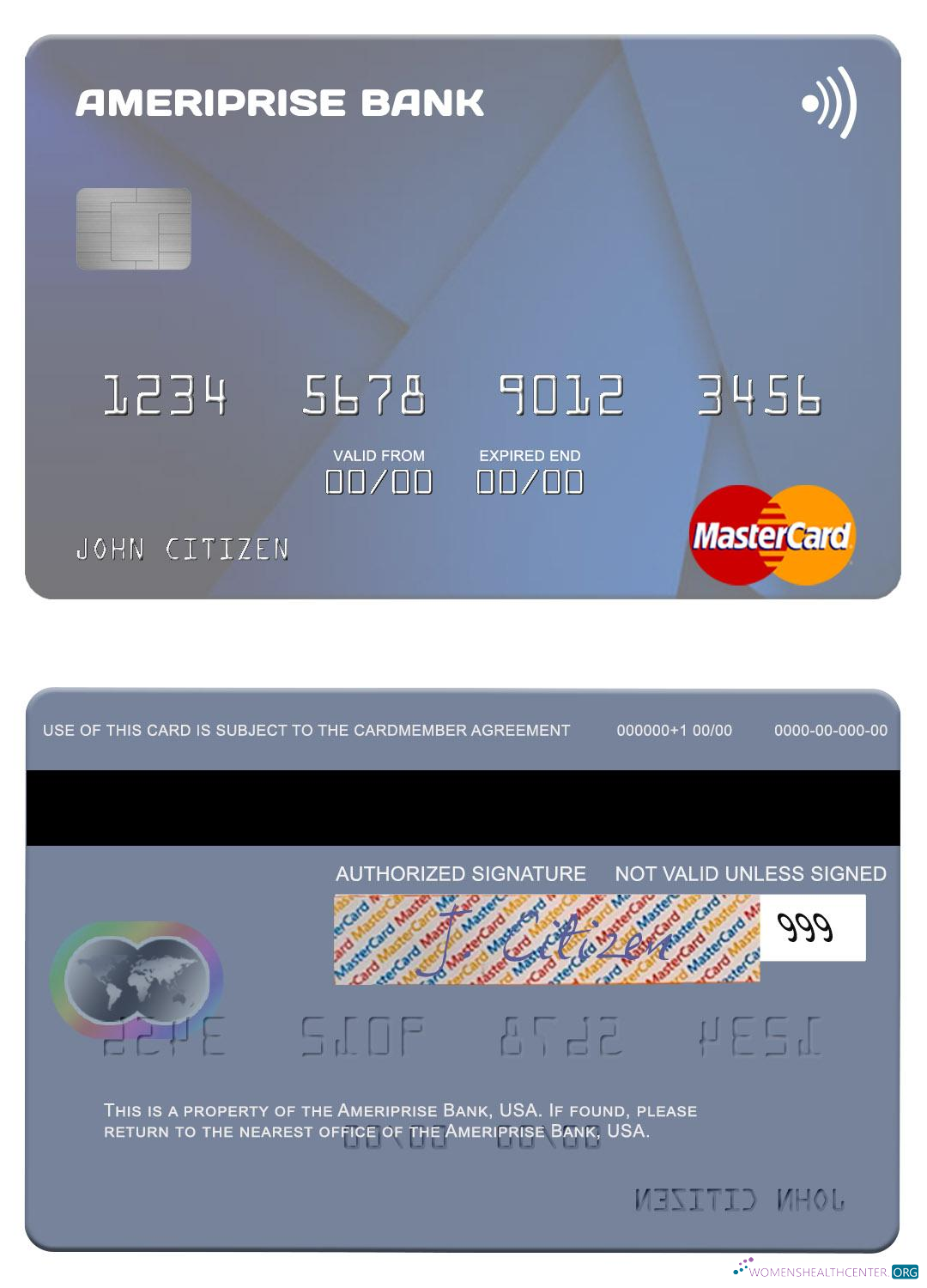Download USA Ameriprise Bank mastercard Photoshop template